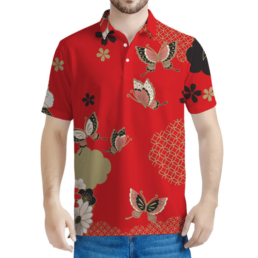 Japanese Flower Print Men's Polo Shirt