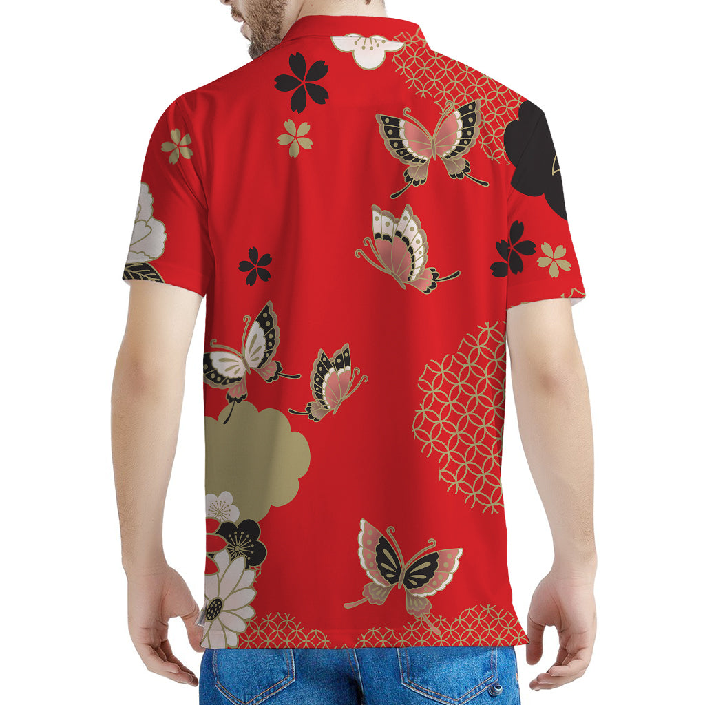 Japanese Flower Print Men's Polo Shirt