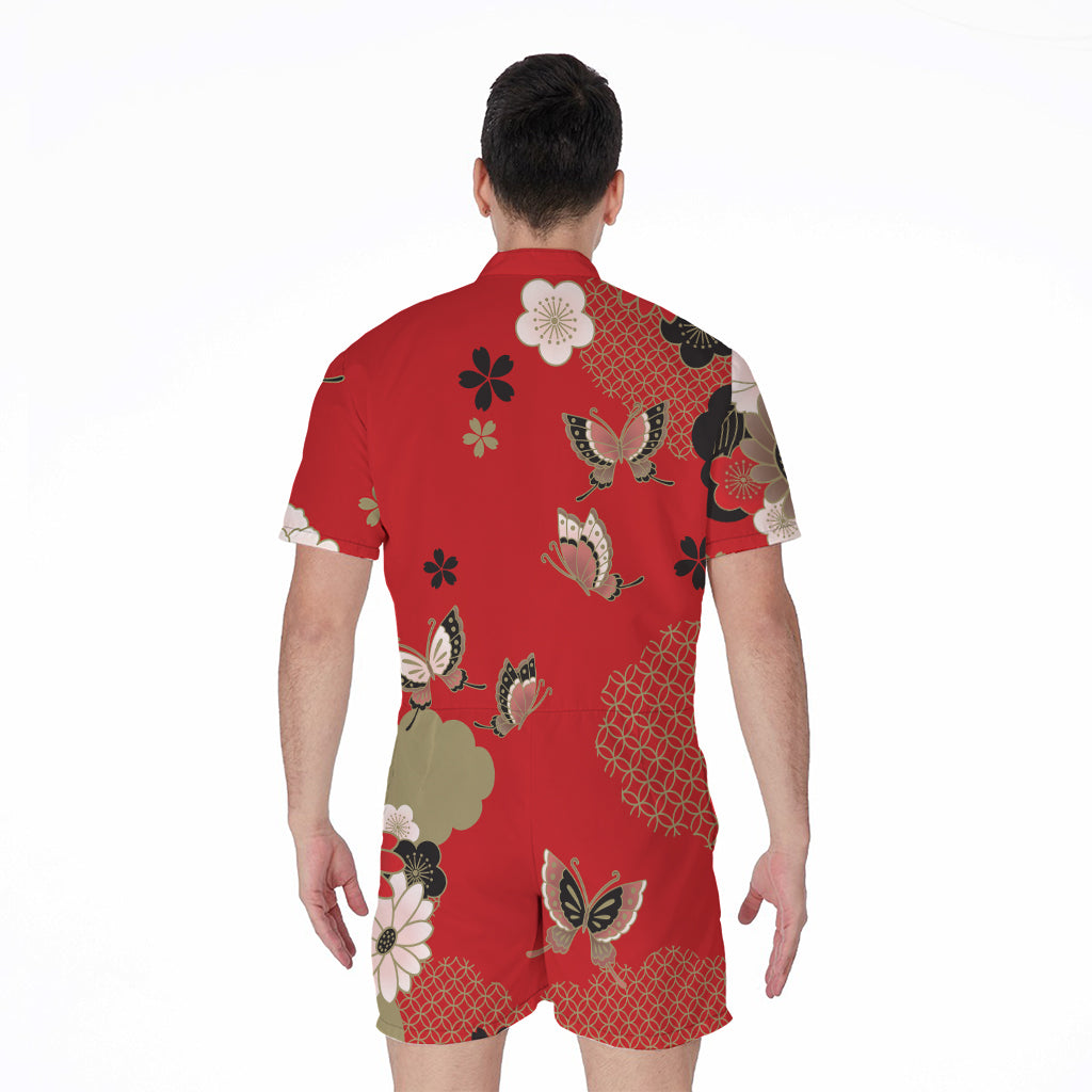Japanese Flower Print Men's Rompers