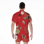 Japanese Flower Print Men's Rompers