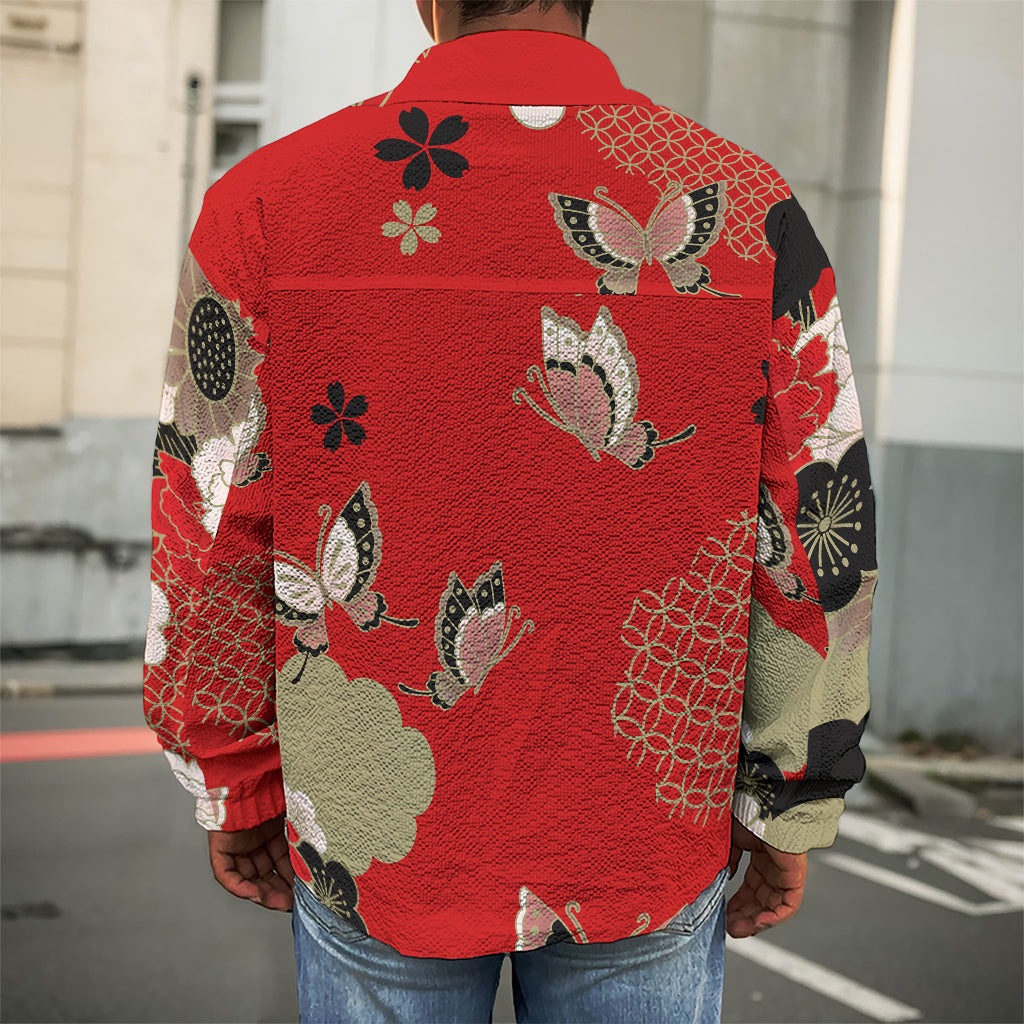 Japanese Flower Print Men's Shirt Jacket