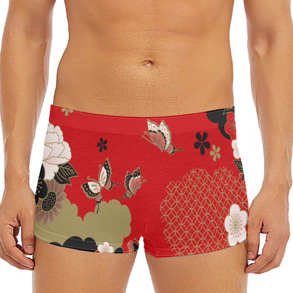 Japanese Flower Print Men's Short Boxer Briefs