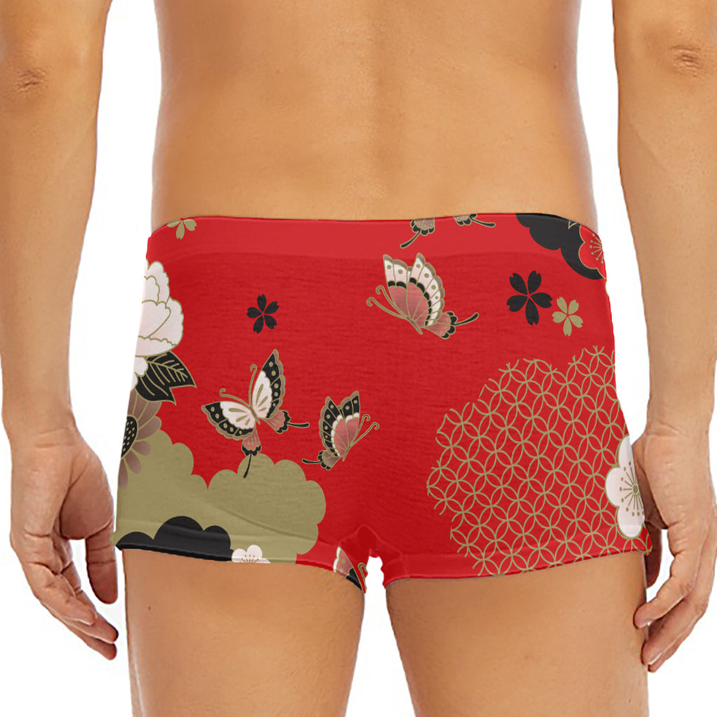 Japanese Flower Print Men's Short Boxer Briefs