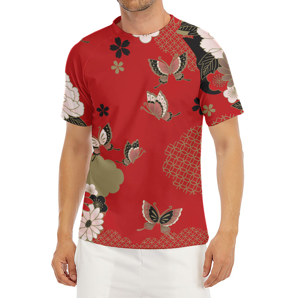 Japanese Flower Print Men's Short Sleeve Rash Guard