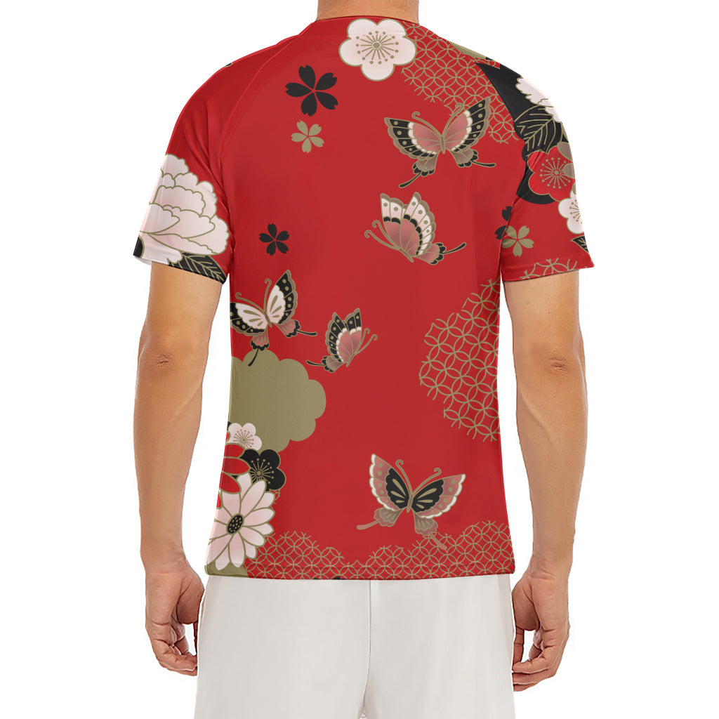 Japanese Flower Print Men's Short Sleeve Rash Guard