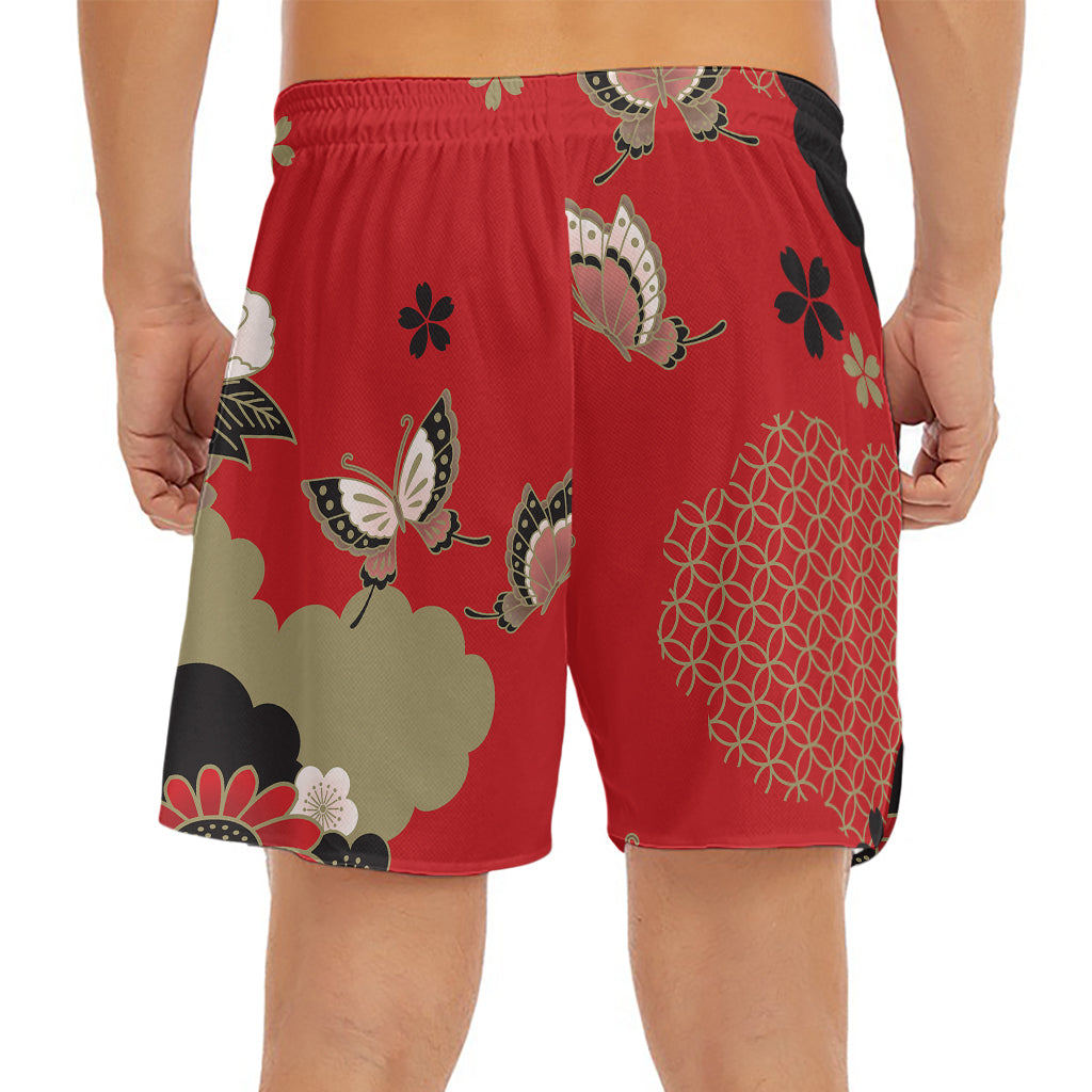 Japanese Flower Print Men's Split Running Shorts