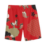 Japanese Flower Print Men's Sports Shorts