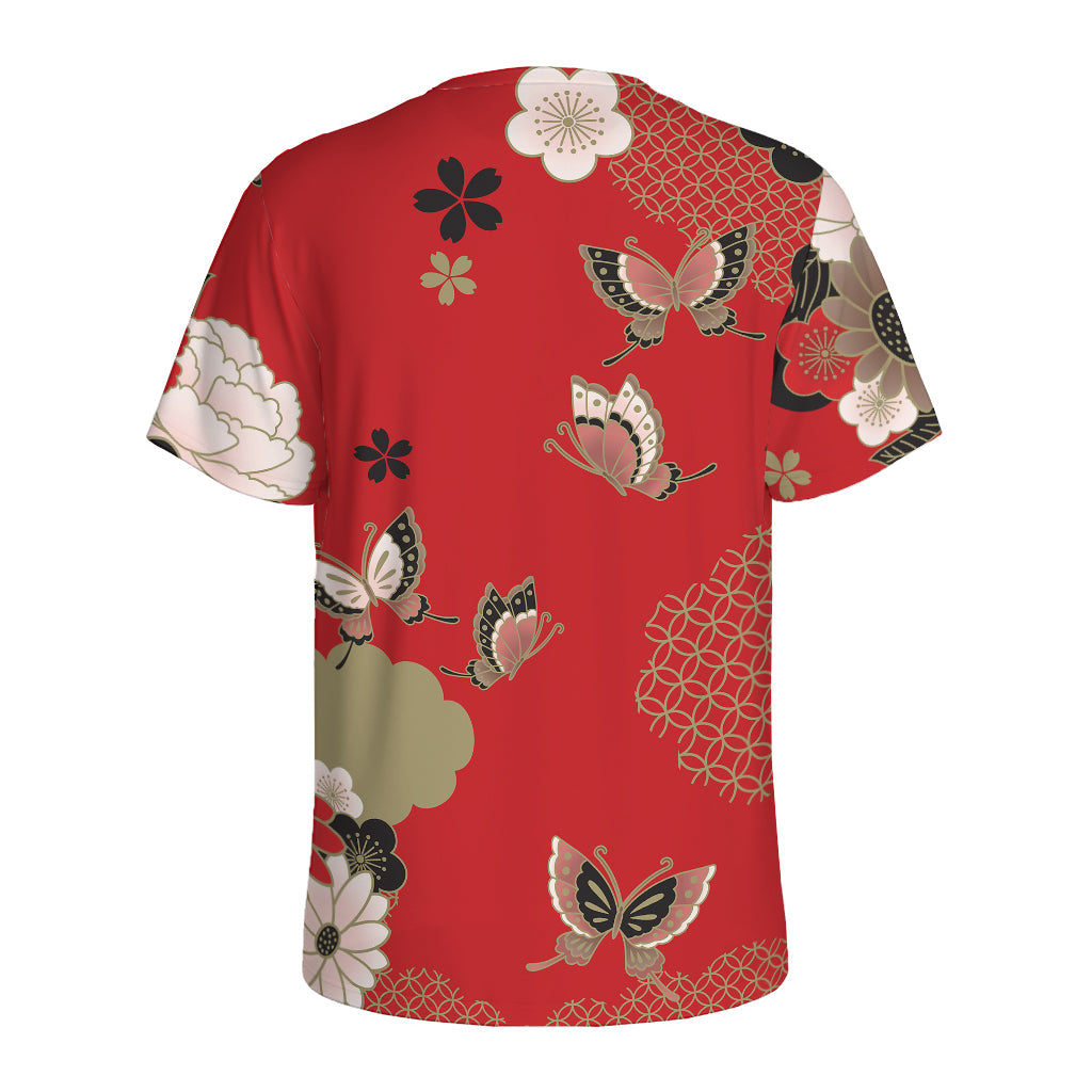 Japanese Flower Print Men's Sports T-Shirt