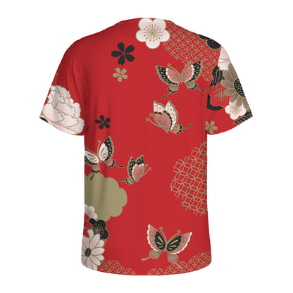 Japanese Flower Print Men's Sports T-Shirt