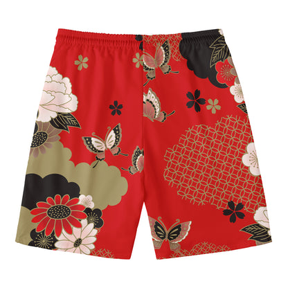 Japanese Flower Print Men's Swim Trunks