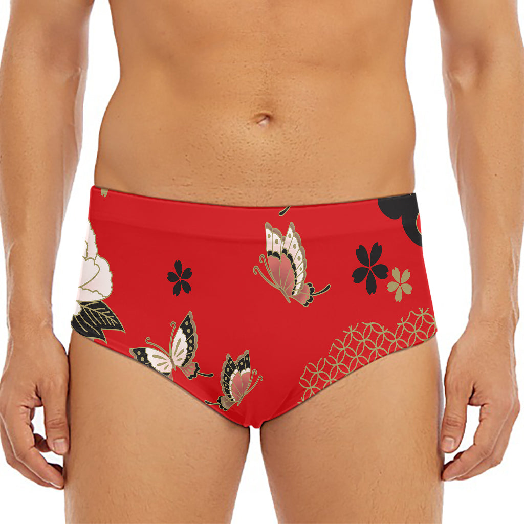 Japanese Flower Print Men's Triangle Swim Briefs