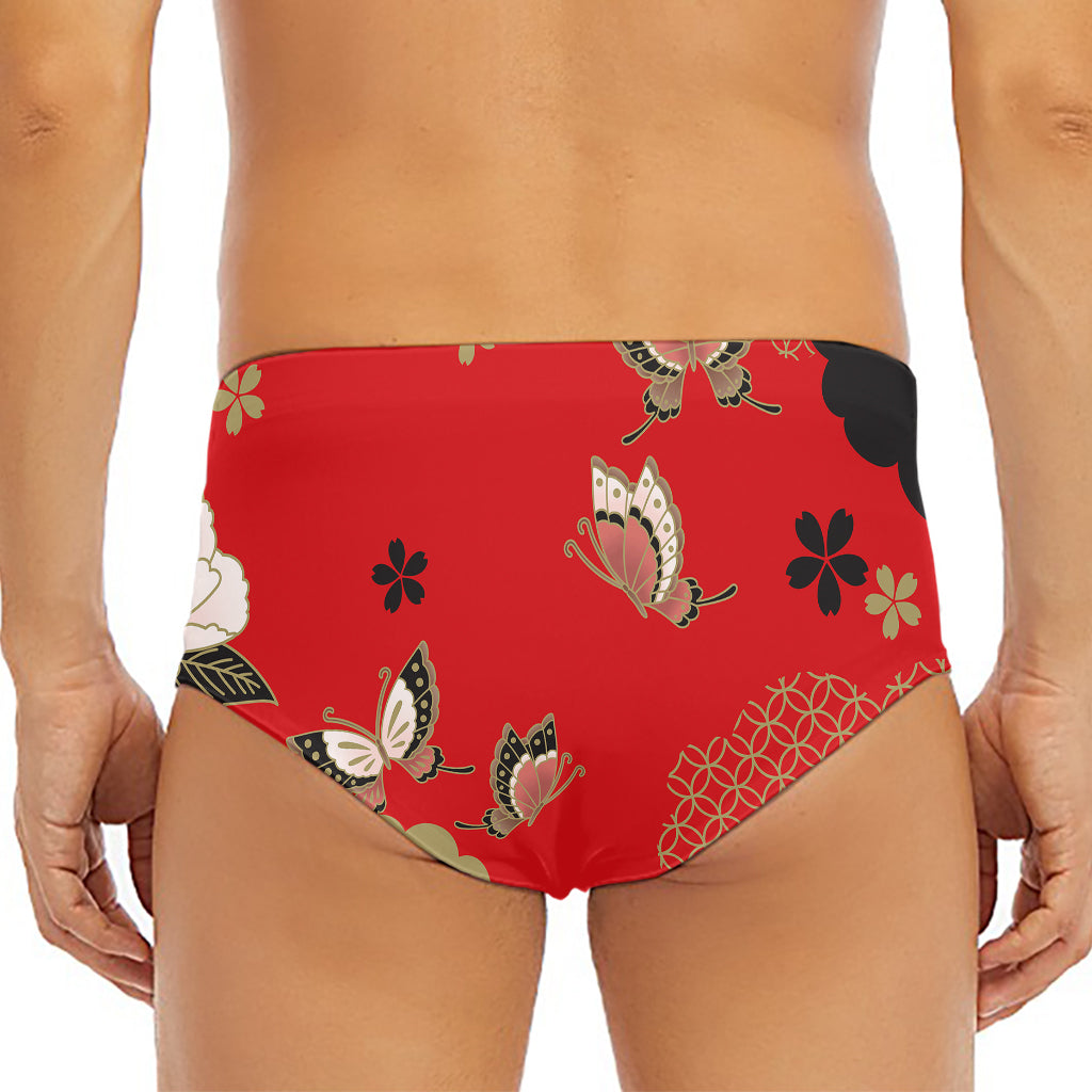Japanese Flower Print Men's Triangle Swim Briefs