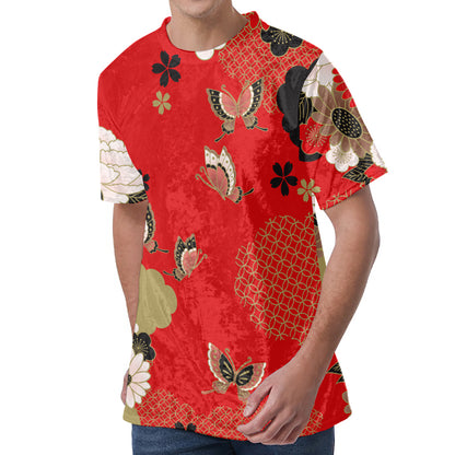 Japanese Flower Print Men's Velvet T-Shirt