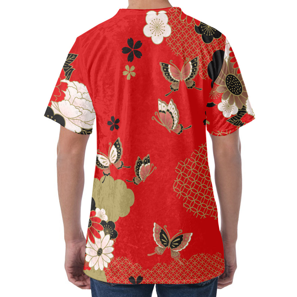 Japanese Flower Print Men's Velvet T-Shirt