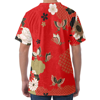 Japanese Flower Print Men's Velvet T-Shirt