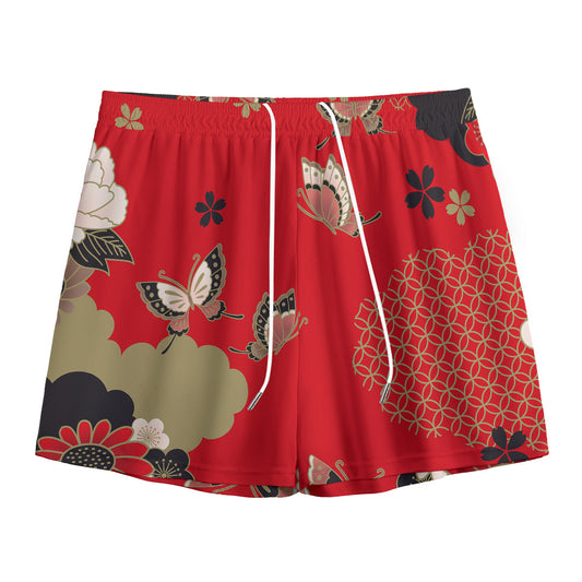 Japanese Flower Print Mesh Shorts