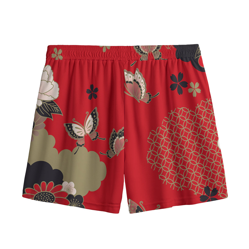 Japanese Flower Print Mesh Shorts