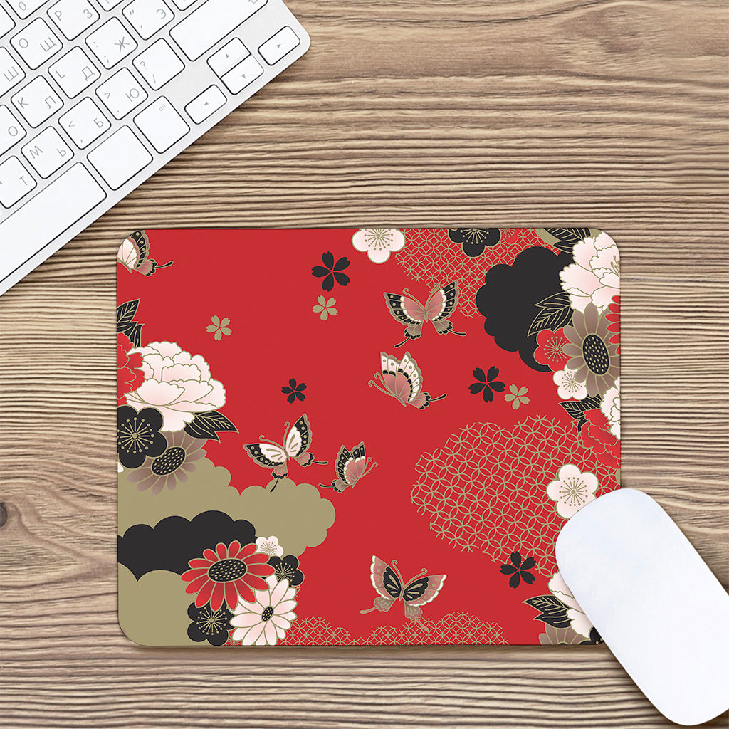 Japanese Flower Print Mouse Pad