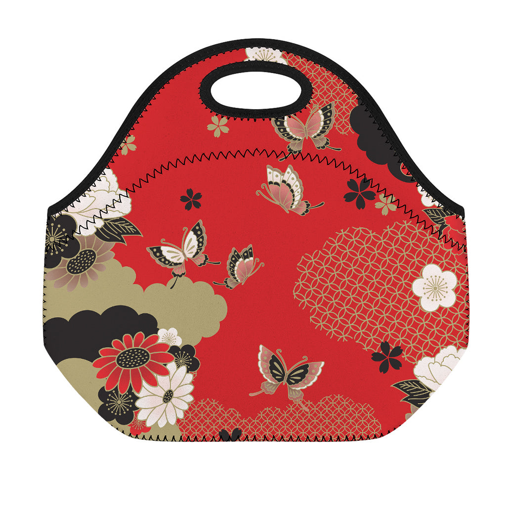 Japanese Flower Print Neoprene Lunch Bag