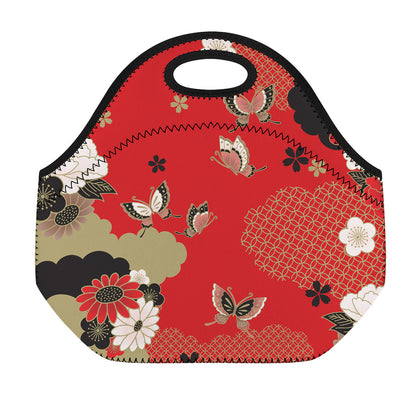 Japanese Flower Print Neoprene Lunch Bag