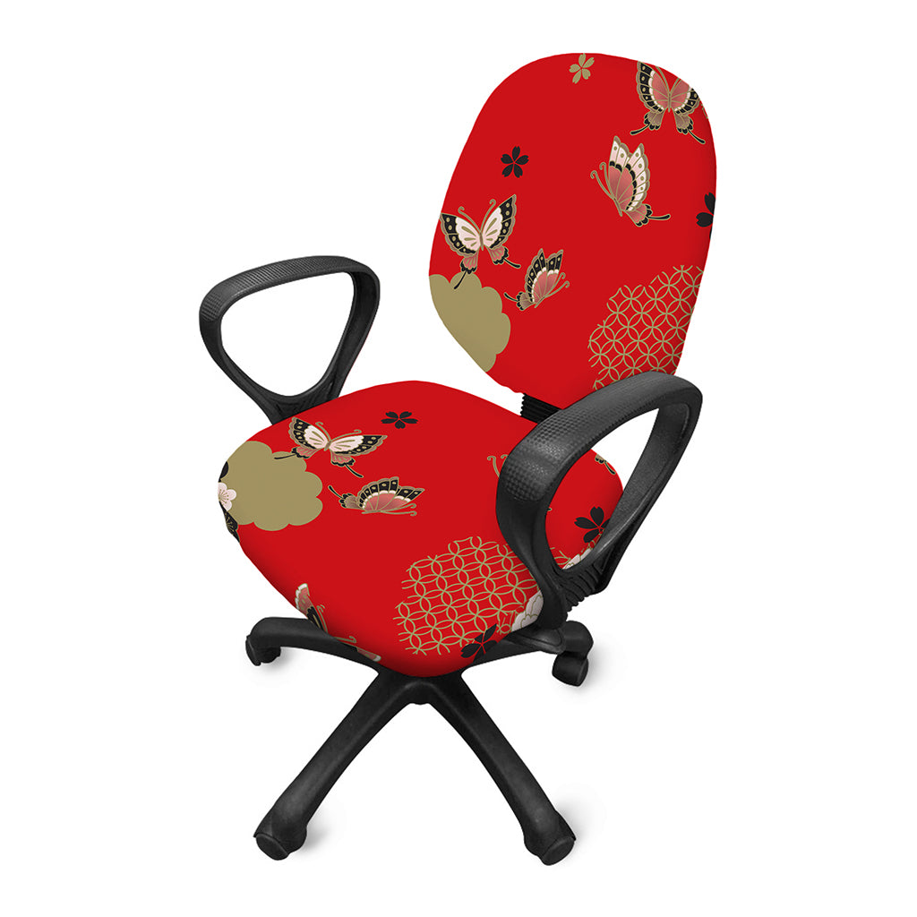 Japanese Flower Print Office Chair Cover
