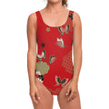 Japanese Flower Print One Piece Swimsuit