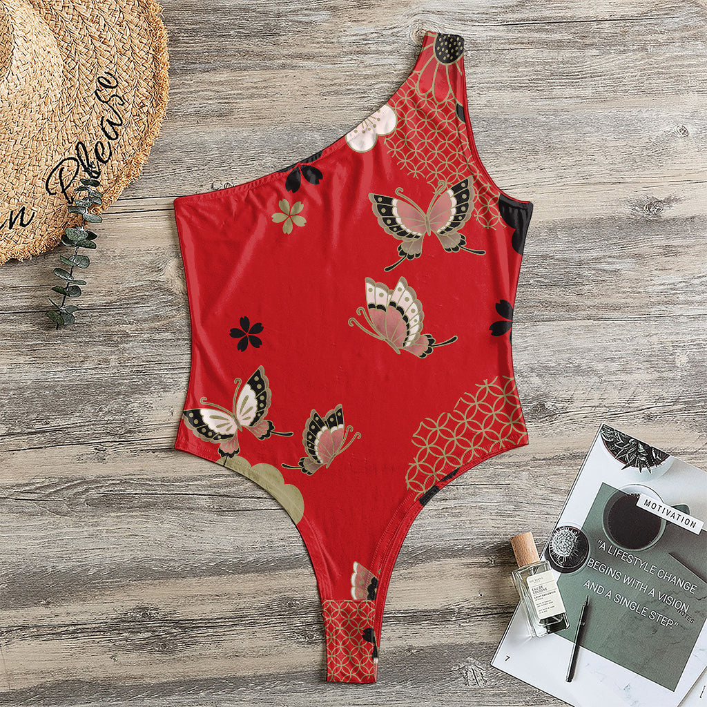 Japanese Flower Print One Shoulder Bodysuit