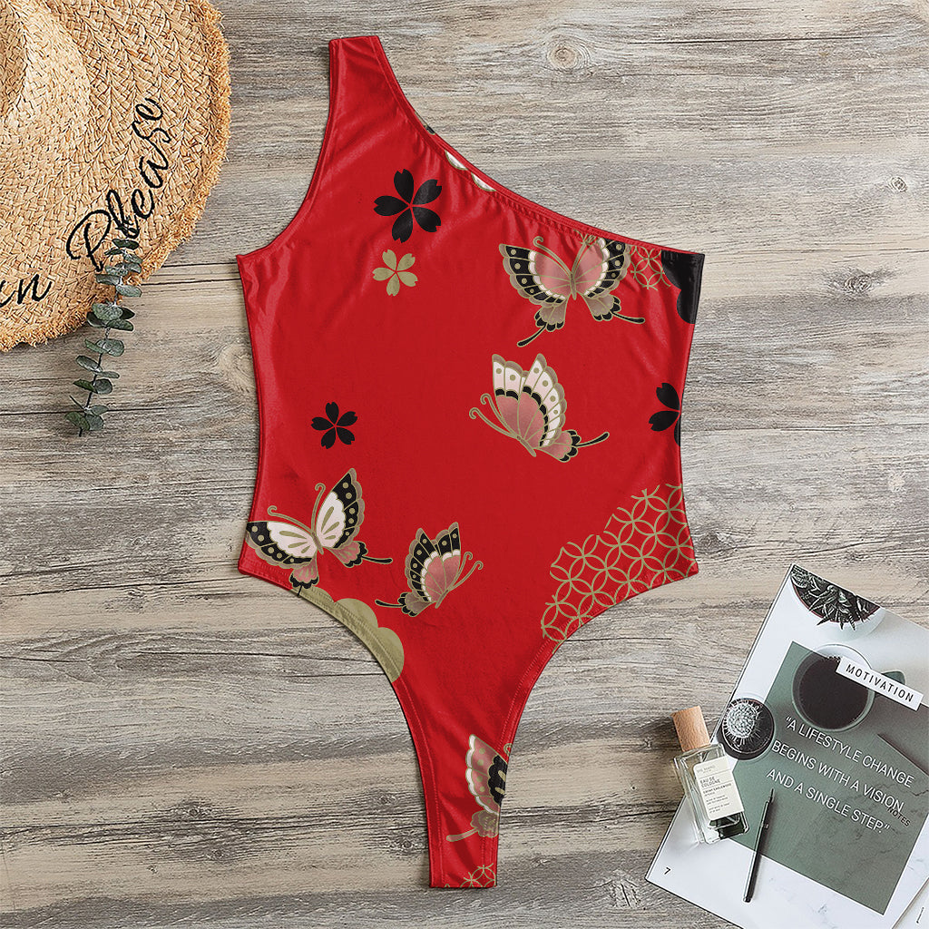 Japanese Flower Print One Shoulder Bodysuit