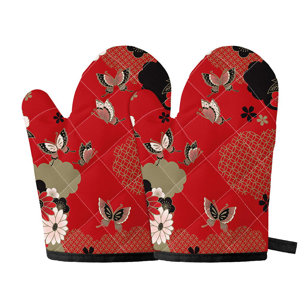 Japanese Flower Print Oven Mitts