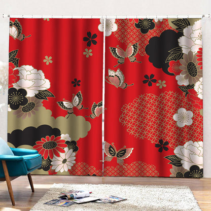 Japanese Flower Print Pencil Pleat Curtains