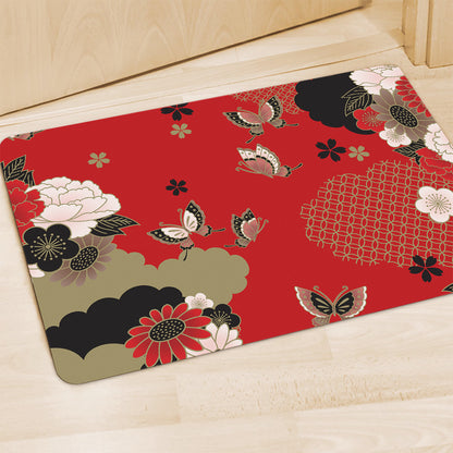 Japanese Flower Print Polyester Doormat