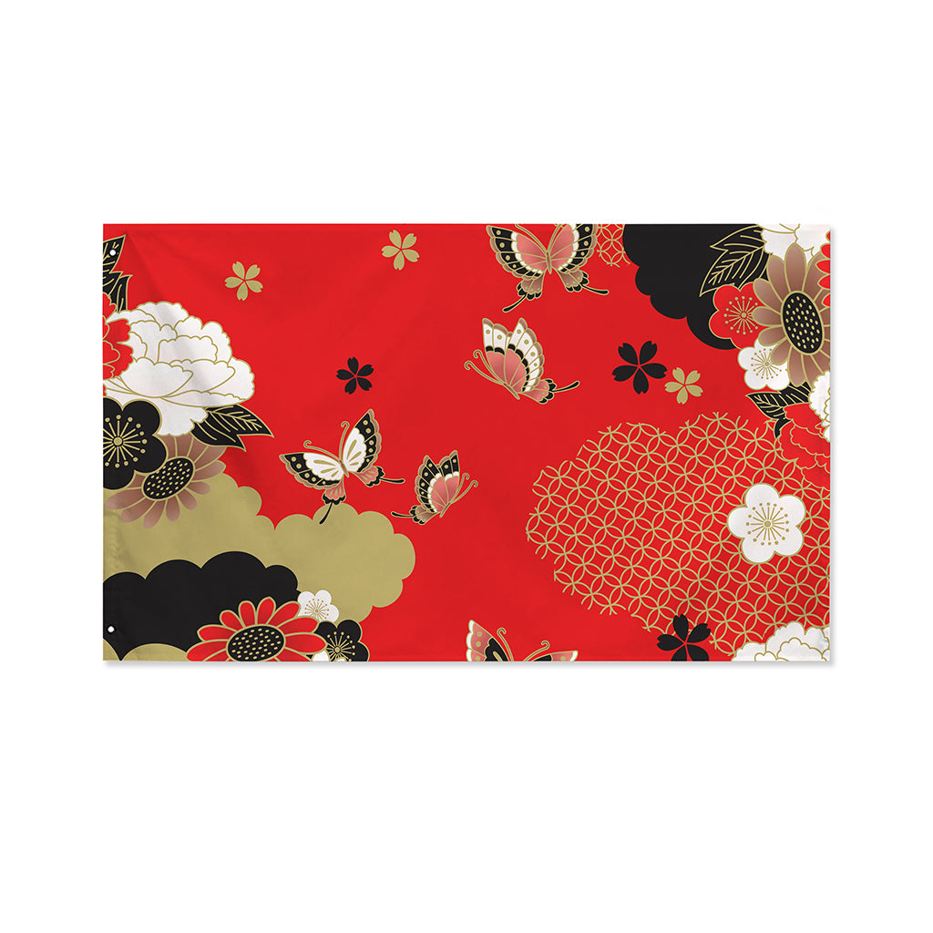 Japanese Flower Print Polyester Flag