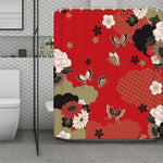 Japanese Flower Print Polyester Shower Curtain