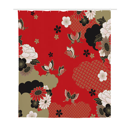 Japanese Flower Print Polyester Shower Curtain
