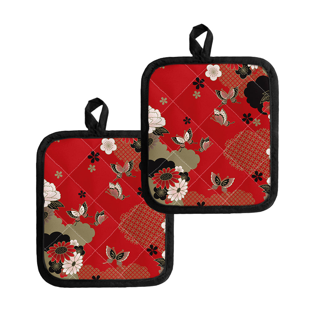 Japanese Flower Print Pot Holders