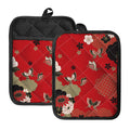 Japanese Flower Print Pot Holders With Pocket