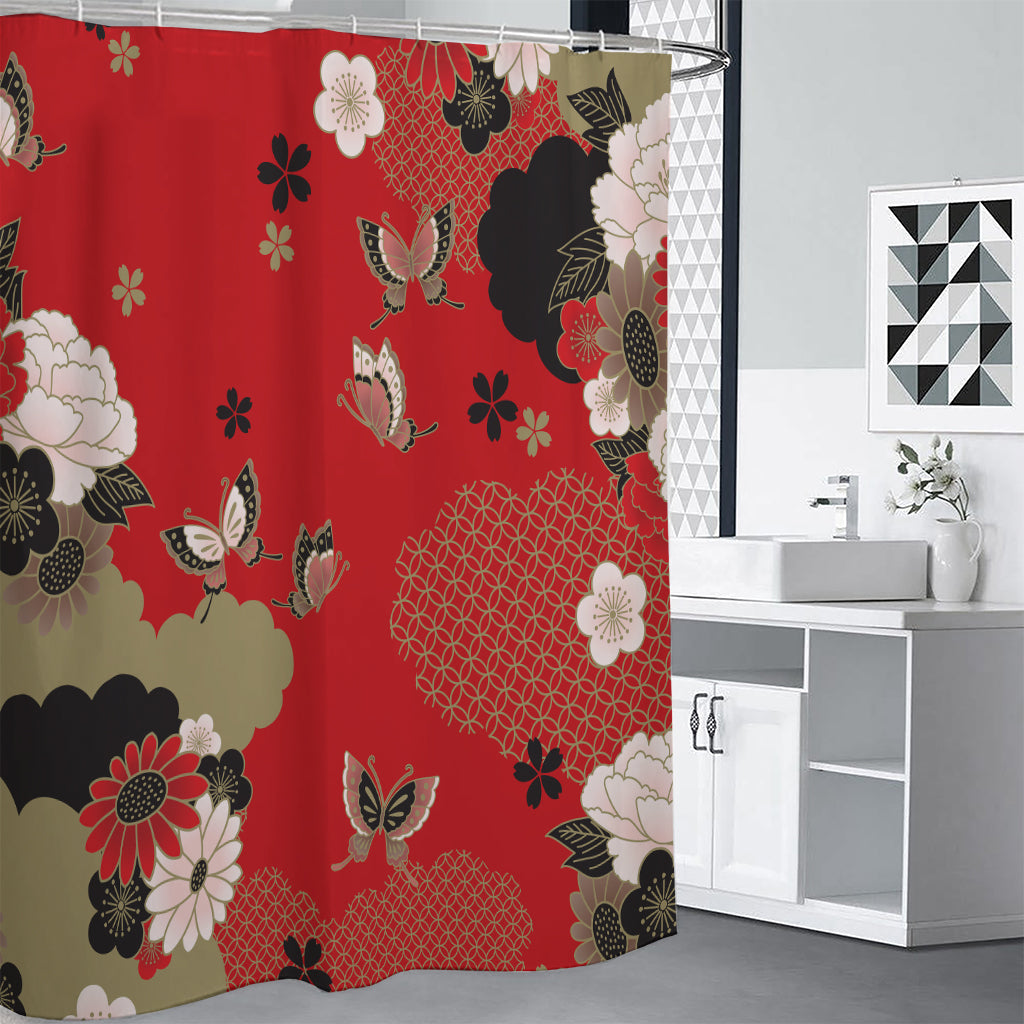 Japanese Flower Print Premium Shower Curtain