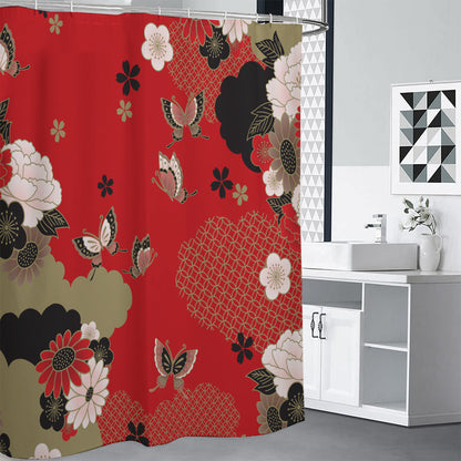 Japanese Flower Print Premium Shower Curtain