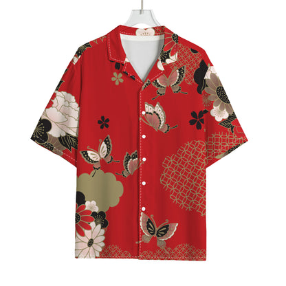 Japanese Flower Print Rayon Hawaiian Shirt