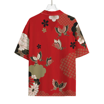 Japanese Flower Print Rayon Hawaiian Shirt