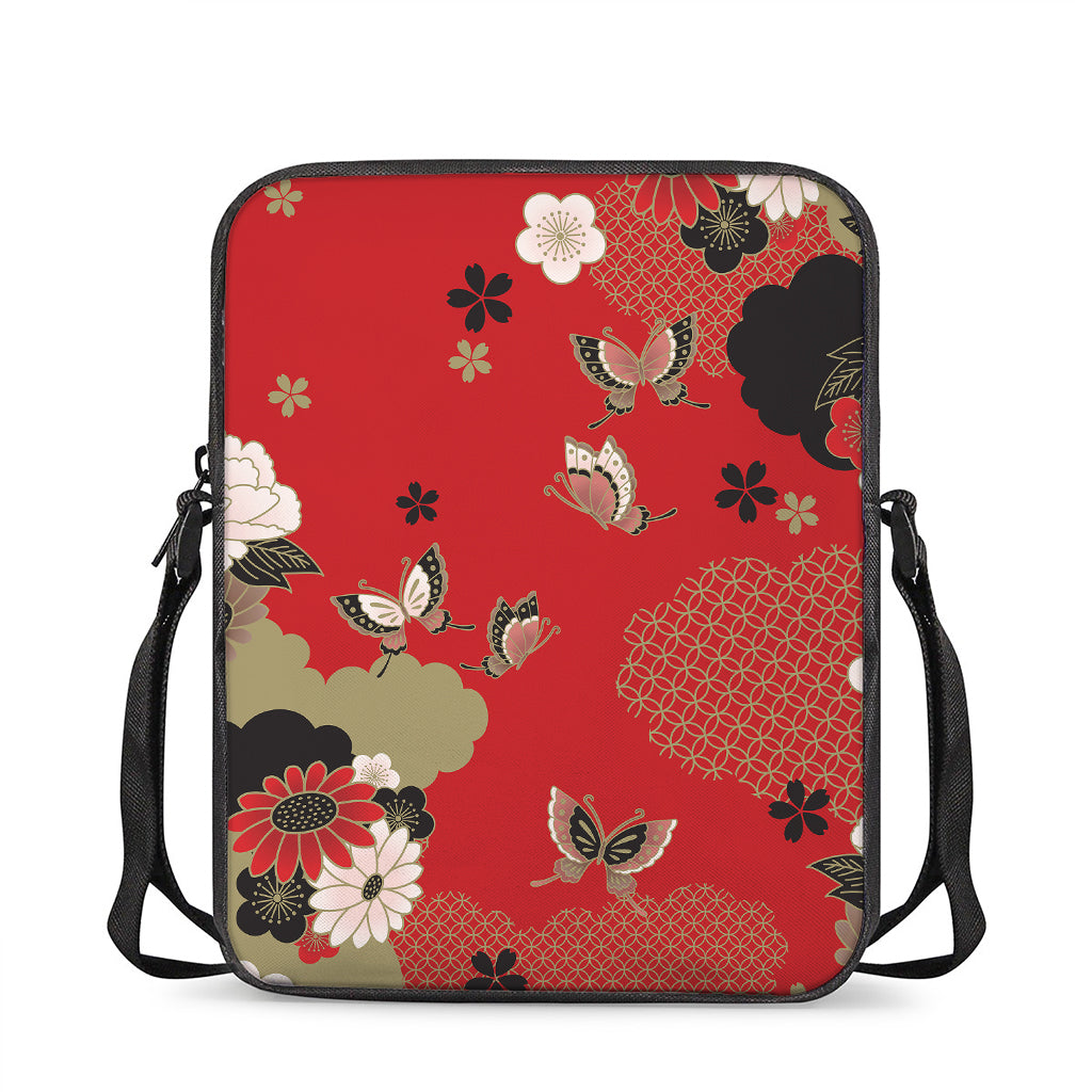 Japanese Flower Print Rectangular Crossbody Bag