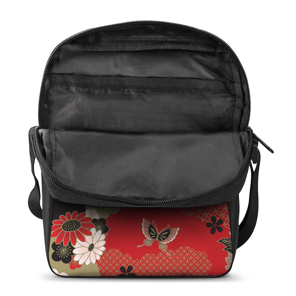 Japanese Flower Print Rectangular Crossbody Bag
