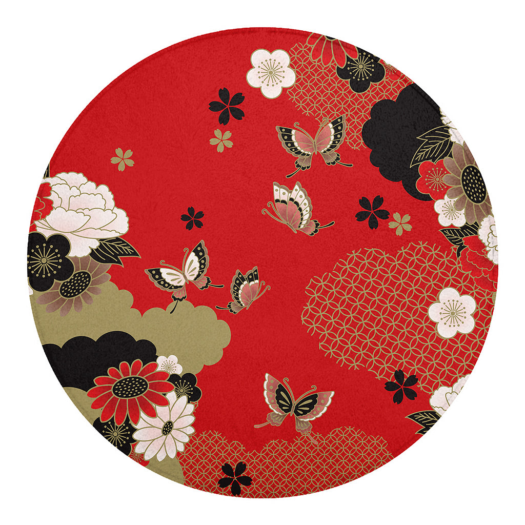 Japanese Flower Print Round Blanket