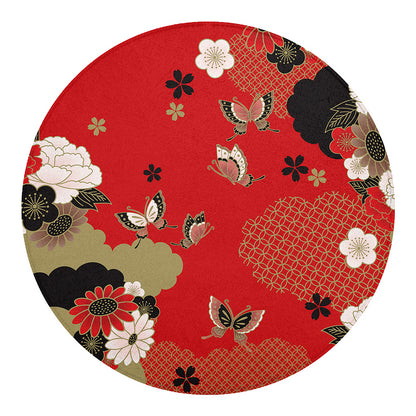 Japanese Flower Print Round Blanket