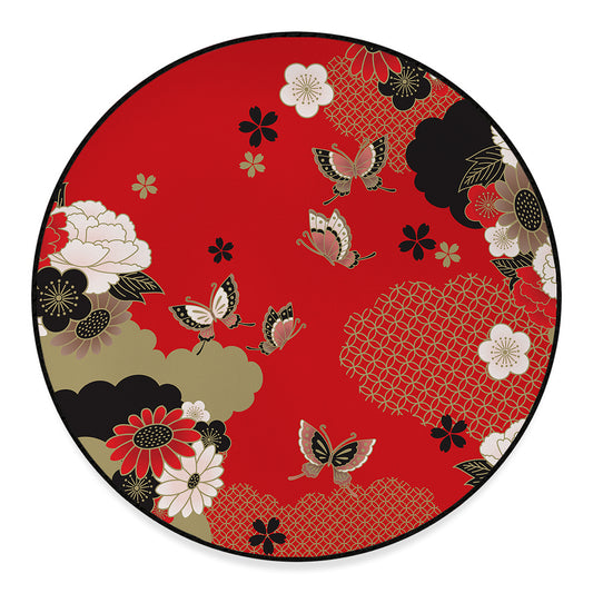 Japanese Flower Print Round Floor Mat