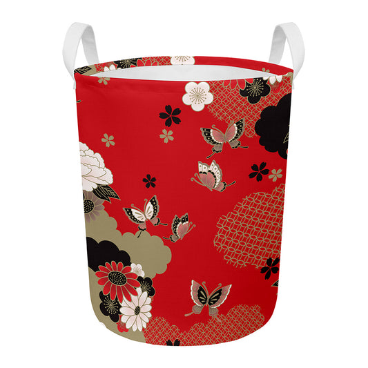 Japanese Flower Print Round Laundry Basket