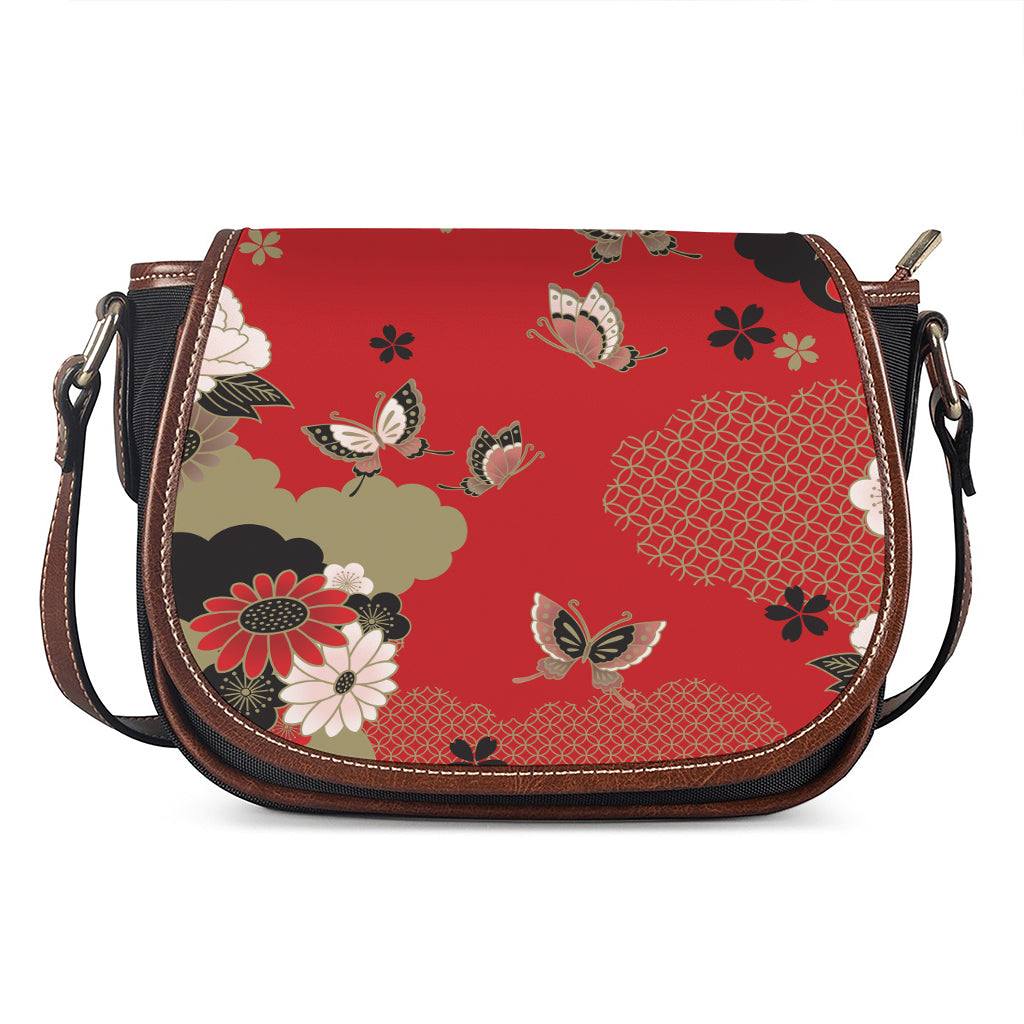 Japanese Flower Print Saddle Bag