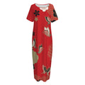 Japanese Flower Print Short Sleeve Long Nightdress