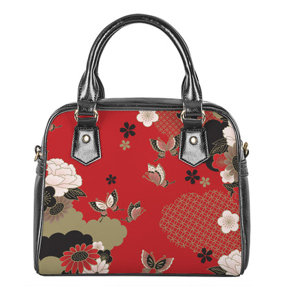 Japanese Flower Print Shoulder Handbag
