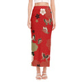 Japanese Flower Print Side Slit Maxi Skirt